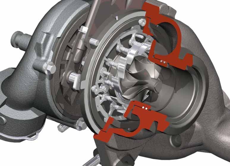 Exhaust gas turbocharger with positional feedback The 125 kw TDI engine has a revised turbocharger.