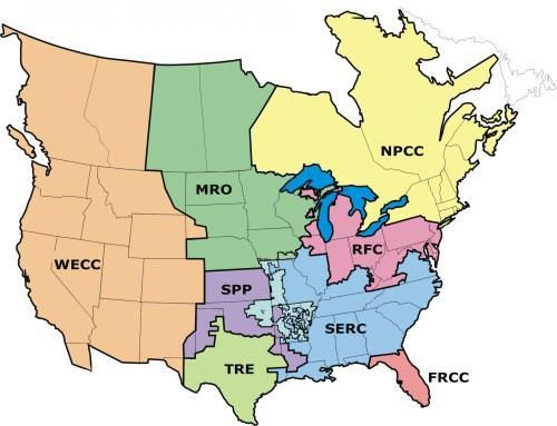NERC Regional Entities North America is divided into eight regional entities to improve electric reliability FRCC: Florida Reliability Coordinating Council MRO: Midwest Reliability Organization NPCC: