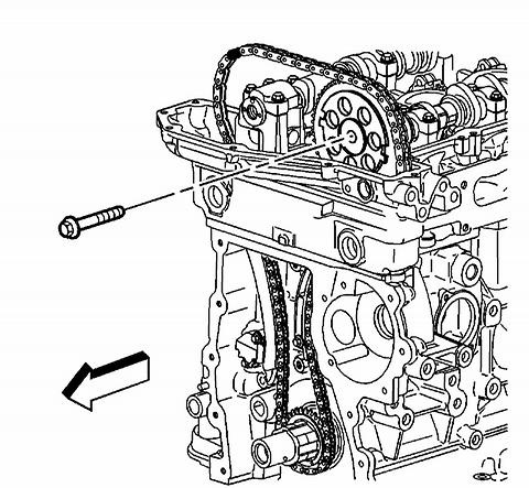 Notice: Refer to Fastener Notice in Service Precautions. 6. Install a NEW intake camshaft sprocket bolt. Tighten the bolt a first pass to 20 Nm (15 ft. lbs.).