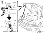 Before closing the hood, check to see that you have not forgotten any tools, rags, etc. and return the support rod to its clip this prevents rattles.