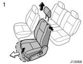 When returning seats to their original position, observe the following precautions in order to prevent personal injury in a collision or sudden stop: Make sure the seatback is securely locked by