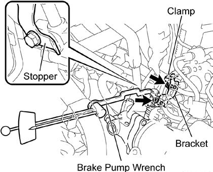b) Remove the plastic bag from the brake line. c) Insert the brake tube perpendicularly into the pump until it seats.