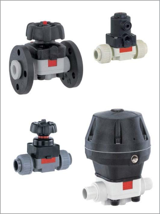 Plastic diaphragm valves For clean to contaminated, crystallizing, inert and corrosive liquid and gaseous media, high corrosion resistance.