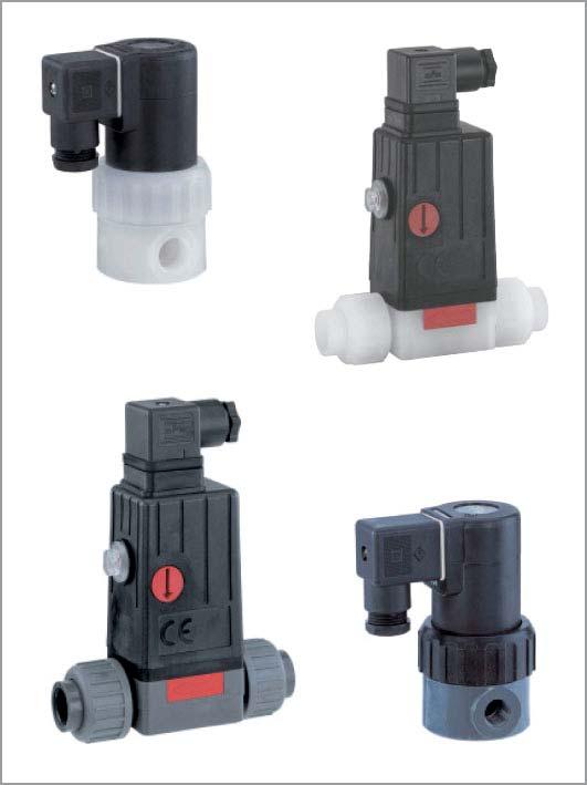 Plastic process solenoid valves For clean, inert and corrosive liquid media, high corrosion resistance, very high cycle duties, particularly suitable for dosing applications.