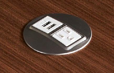 materials/finishes Standard Features Power Options Round Surface Power + USB Module The round surface power + USB module includes (1) receptacle and (2) two amp USB ports.