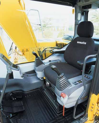 H YDRAULIC EXCAVATOR WORKING ENVIRONMENT s cab interior is spacious and provides a comfortable working