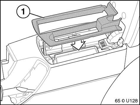 7 21. Insert three locking clips (1) from kit into underside of finisher panel (2) in selected locations. 22. Insert finisher panel (1) over CD Changer and storage cup.