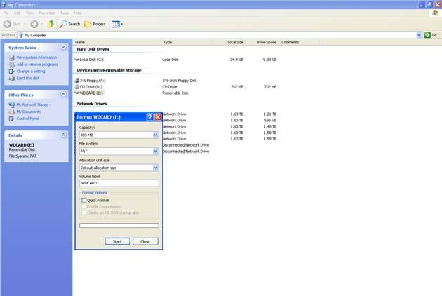 APPENDIX 4. With the formatting dialog box open click the drop down men for File System. Highlight and click on FAT. 5.