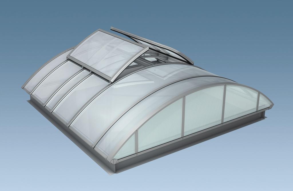 ESSMANN Double-flap for the arcade rooflight classic plus Glazing variants with ESSMANN AeroTech available Product features Thermally isolated profile system Safety de-watering by means of a novel