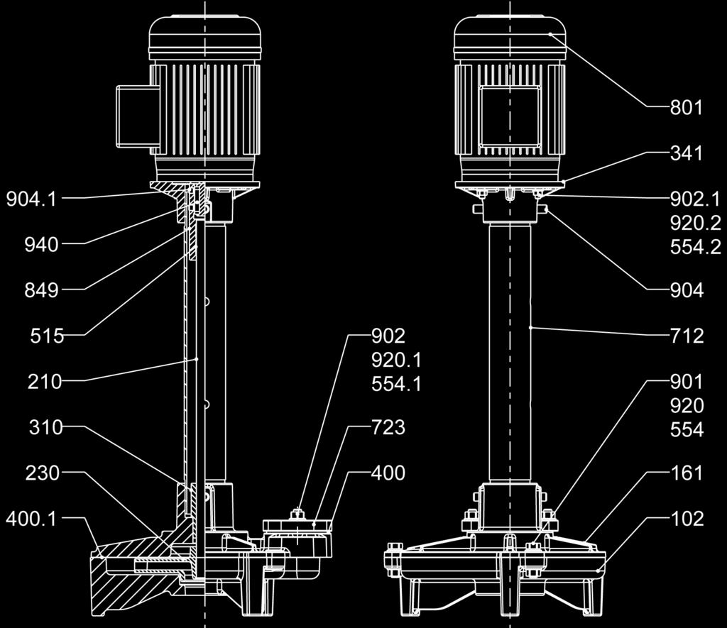coupling The pumps version KEP without bearing are only available up to a mounting length of 1.25 m.