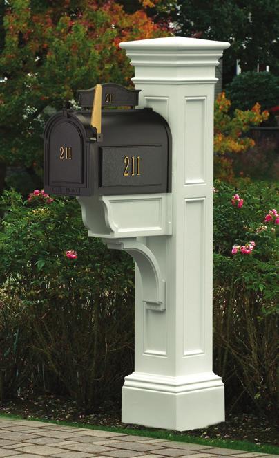 Westbrook Plus Mail Post Decorative post, wide mailbox arm, planter arm vailable in black, white, clay or granite Holds small mailbox 8 post W x 56 H F.