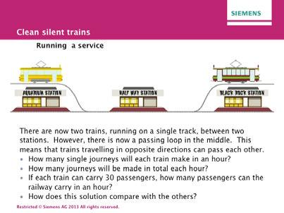 centre instead of sidings at the stations. Two trains now leave from either end simultaneously and pass in the middle.
