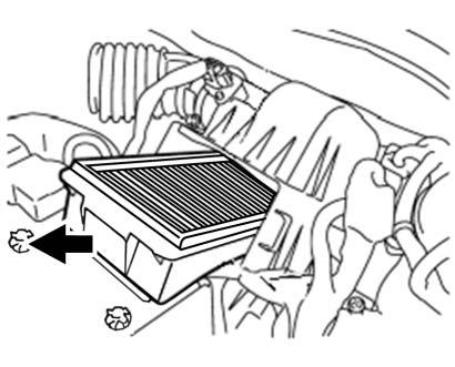 Before removing the engine air cleaner/ filter, make sure that the engine air cleaner/filter housing and nearby components are free of dirt and debris. Remove the engine air cleaner/filter.