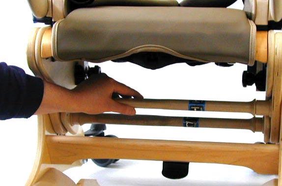 Insert the Leg Prompts into the square socket under the front of the seat, the same way up as shown in the picture.