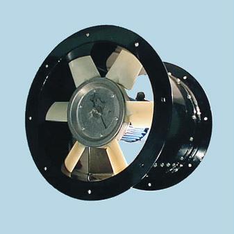 xial-flow Fan FC Construction xial fan designed for installation in a ducted system. Casing of rolled and electro-welded steel sheet, powder coated RL5. Impeller in polypropylene.