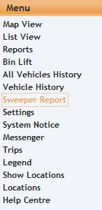 Sweeper Report This report may be accessed through the menu on the right hand side of the dashboard.