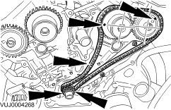 Page 7 of 14 CAUTION : Make sure the timing chain slack is on the tensioned side of the timing chain. Install the left-hand timing chain. 7. Install the left-hand timing chain inner guide. 8.