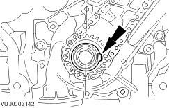 Make sure the left-hand timing chain alignment marks have remained correctly positioned to the camshaft sprocket and crankshaft sprocket alignment marks. 15.