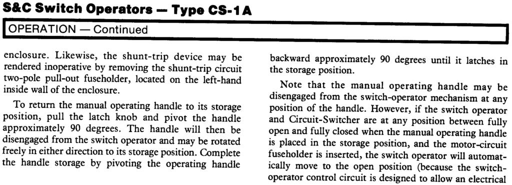 S&C Switch Operators - Type CS-1 A 1 OPERATON - Continued enclosure.