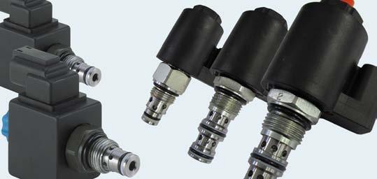 3 Cartridge valves Solenoid valves Top performing solenoid cartridge valves. Reliable shifting at high pressure & flow. Available in common industry cavities sizes 8 through 16.