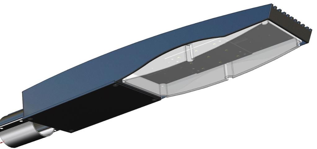 STREET LIGHTING AEROLINE Housing : High Pressure die-cast aluminium with Cooling fins. LEDs : Power LEDs with high efficacy (>130lm/W), having Luminous Flux maintenance of 70% (L70 B20) at 50,000 Hrs.