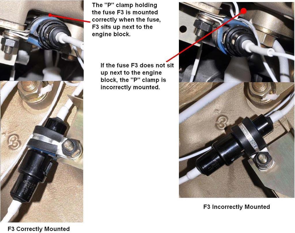 14. Mount the P clamp and fuse holder to the engine baffle with the flat surface of the clamp away from the engine as shown