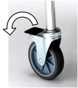 To release the brakes, bring the lever back to the horizontal position by pressing the foot on the front of the brake.