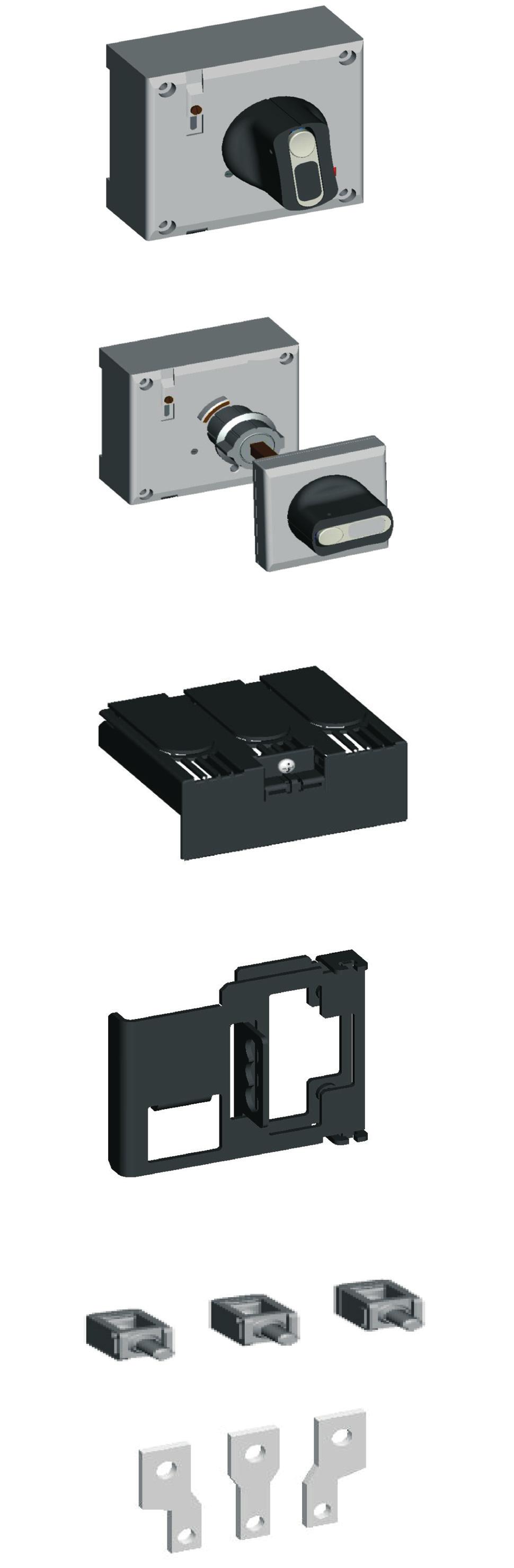 Rotary Handles Rotary handles are mounted directly onto the breaker front facia and allow the user to modify the standard top to bottom toggle operation mode to a rotary operation.