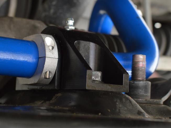 c) Carefully install the CorkSport Front Sway Bar in the same manner as removal of the stock bar. Once the bar is in the approximate location.