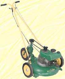 By tying one end of a rope to the mower and the other end to a tree in the center of the yard the mower circled the tree, shortening the rope and guiding the mower