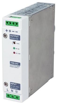 AC-DC Din Rail Mountable Power Supply IS-70 SERIES, SINGLE PHASE INPUT Features 3 Year Warranty Universal Input 90~264Vac 100% Full Load Burn-in Test Cooling by Free Air Convection All Round