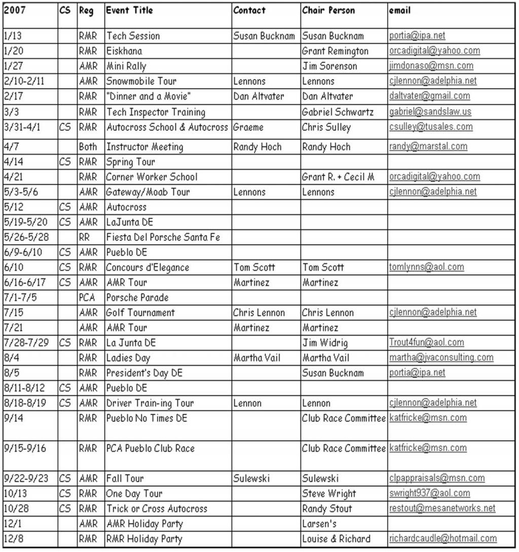 7 7 REVISED RMR 2007 EVENTE SCHEDULE NOTE: Calendar is subject