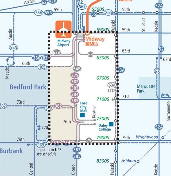 Purpose and Need Figure 2.9: Existing Transit System Sources: CTA Bus & Rail Map June 2007, PB The Midway station has a 327 space CTA park-and-ride facility that is typically full by 7:00 a.m. on a weekday.
