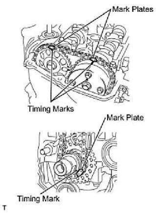 0 Nm (92 kgf-cm, 80 in-lbf) (f) Align the timing marks of the camshaft with the mark plates of the timing chain and install the timing chain.