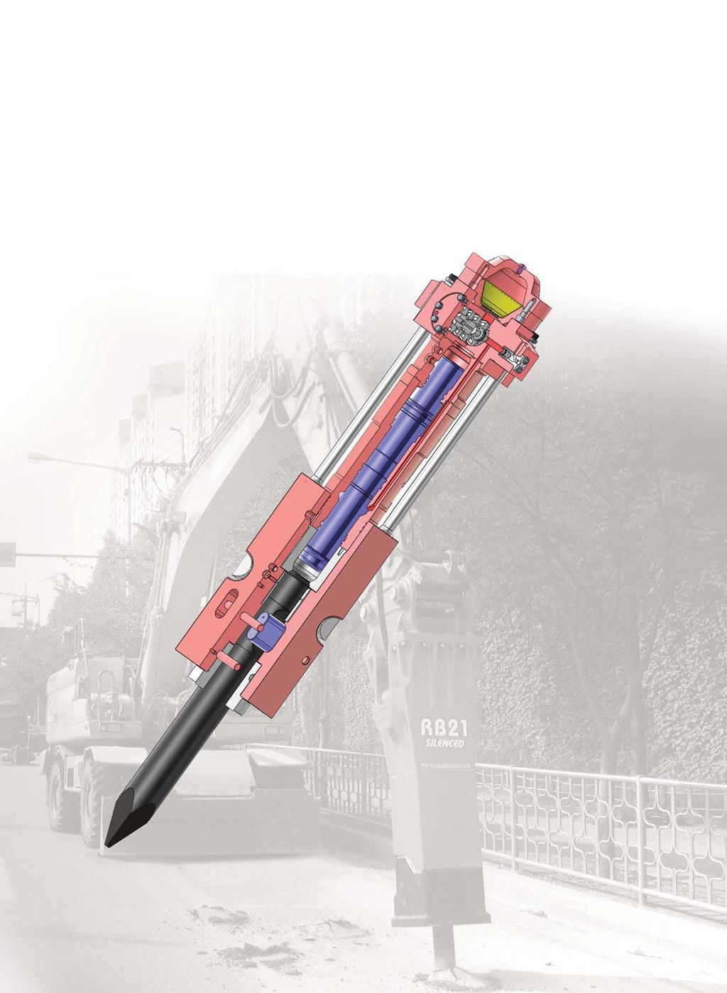 JAB Hydraulic Breaker Cross-Section Diagram of RB Series Accumulator Ass y Membrane-type accumulators assist with power stroke and provide protection against hydraulic impact while the sealed