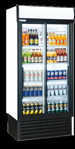 Upright hinged door Reduced condensation Low E (emissivity) glass Upright sliding door HD890 Shown with white sides /