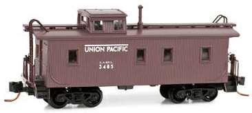 N SCALE REPRINTS: 050 00 010, $21.05 Reporting Marks: UP (LA&SL) 3485. 34 Foot Wood Double Sheathed Caboose, Slant Cupola, Union Pacific.