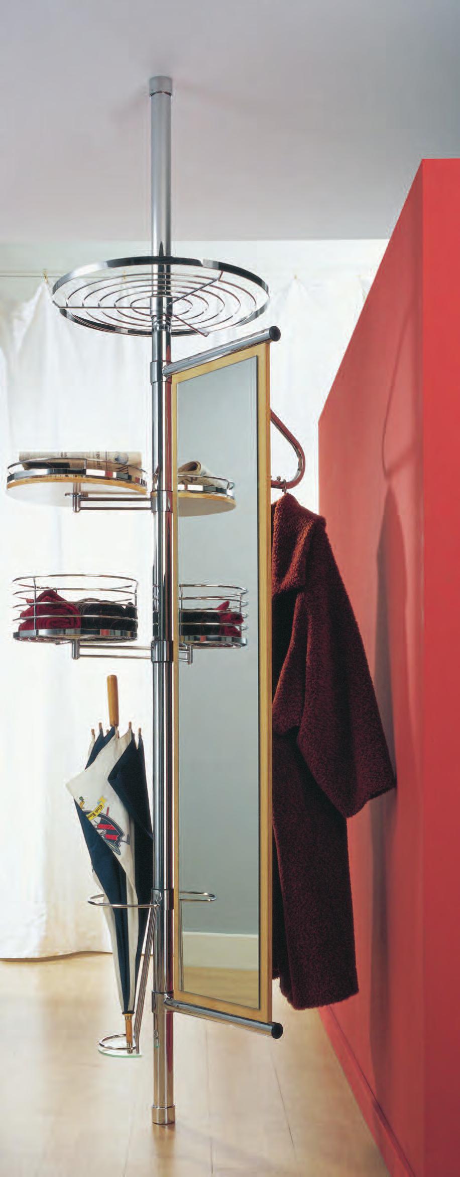 posts: Fixed between floor and ceiling Attractive and practical coat stand with full-length swivel mirror Hat rack