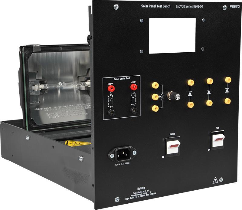 Solar Panel Test Bench 579594 (8805-00) The Solar Panel Test Bench is a fullsize EMS module in which a Solar Panel, Model 8806 can be installed to perform a wide variety of tests and experiments.
