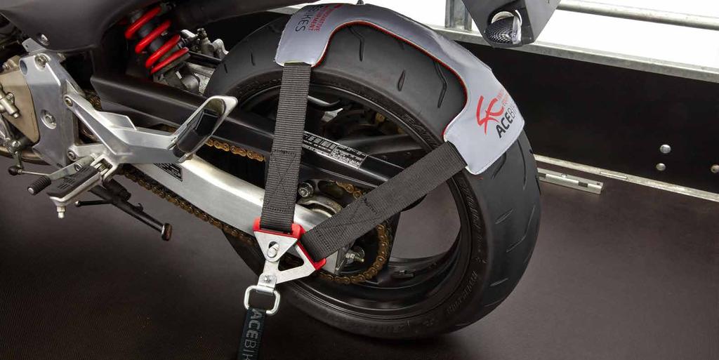 TyreFix Basic The Acebikes TyreFix Basic is a tie-down set with a special tie-down strap system for securing any type of motorbike on a trailer, van or