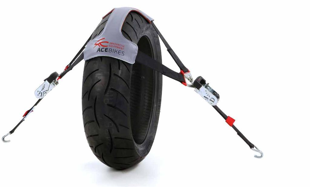 TyreFix The Acebikes TyreFix is a tie-down set with a special tie-down strap system for securing any type of motorcycle on a trailer, van or transporter.