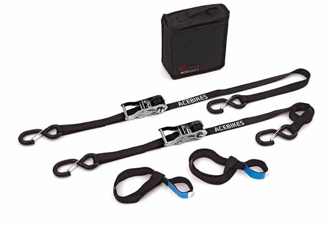 This Ratchet Kit comes with a solid carrying bag for easy storage and 2 loops to create a hook point on your motorcycle anywhere you want.