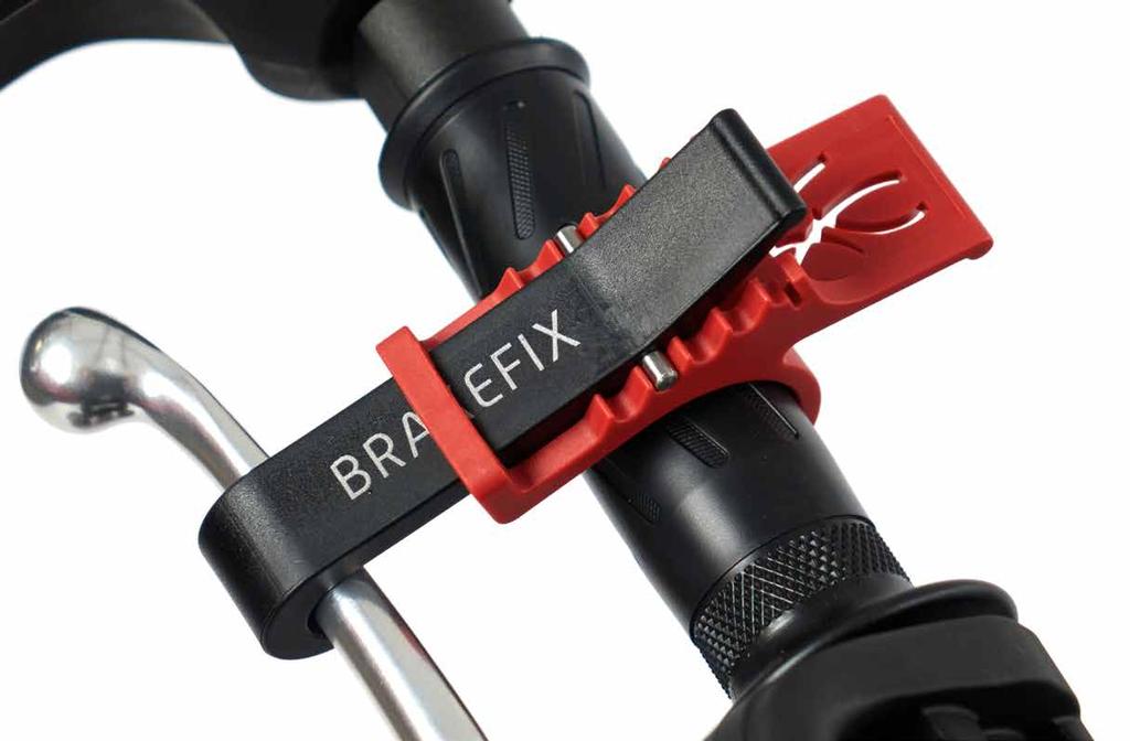 BrakeFix The brake lever jammer BrakeFix is used to lock the front brake for any type of motorcycle. The BrakeFix is wrapped around the brake lever and handlebar.