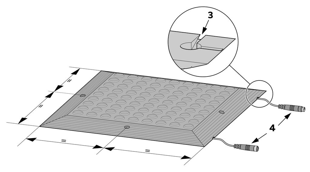 3) Cut out 4) Cables Figure 14. Mounting of safety mat. For placing several safety mats side by side the relevant ramp rails have to be cut off.