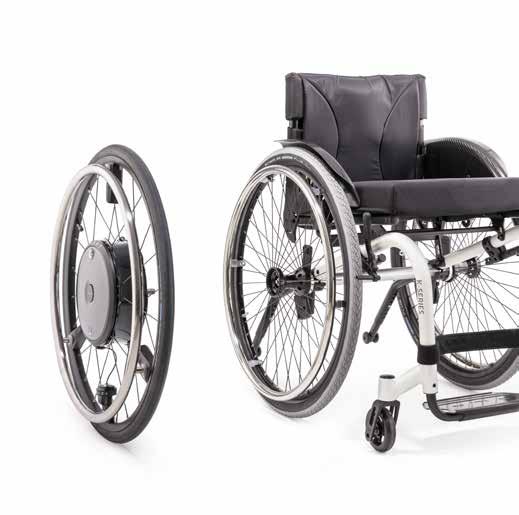 EASIER TO MOVE The concept of the e-motion is ingeniously simple: You can combine the e-motion drive wheels with almost any wheelchair using two discrete adapters.
