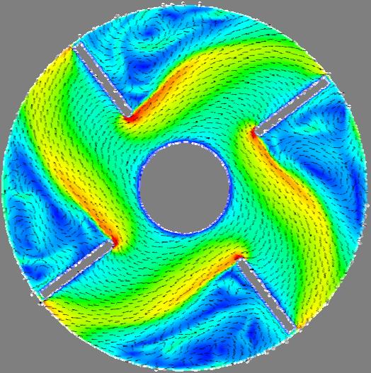 The rotational direction of the rotor is the counter crock-wise direction. The fluid simulating 4vol% glycerol solution was used in this numerical analysis.