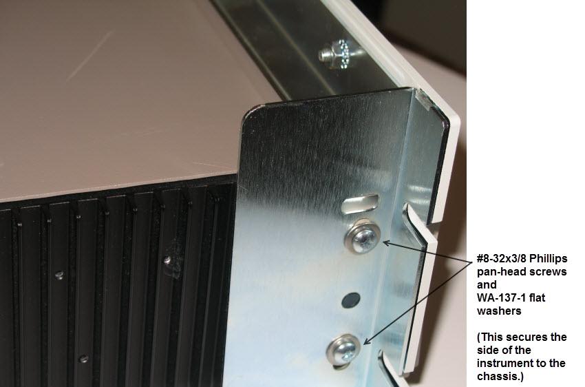 3. Secure the instrument to the chassis using two #8-32 3/8" pan-head screws and WA-137-1