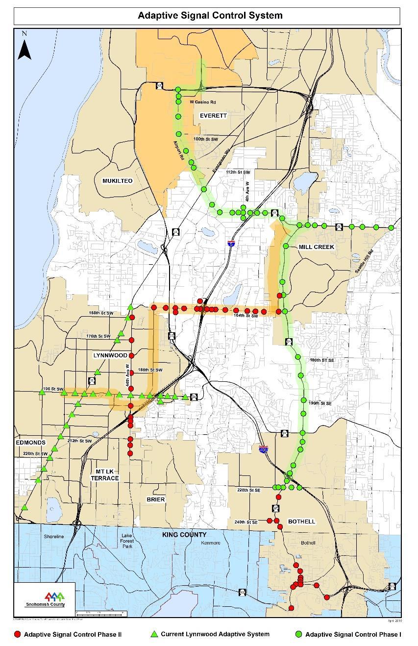 Adaptive Signal Control System- Phase I Total Number of Traffic Signals = 47 WSDOT = 23 City of Bothell = 9 City of Everett = 6 Snohomish Co.