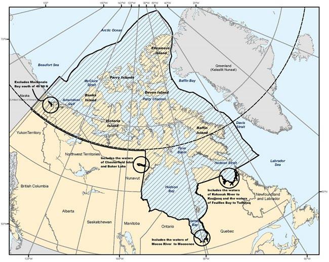 Mandatory reporting Northern Canada Vessel Traffic Services Zone Regulations (NORDREG): Scope: vessels of 300 GT +, vessels engaged in towing or pushing another vessel where the aggregate tonnage is