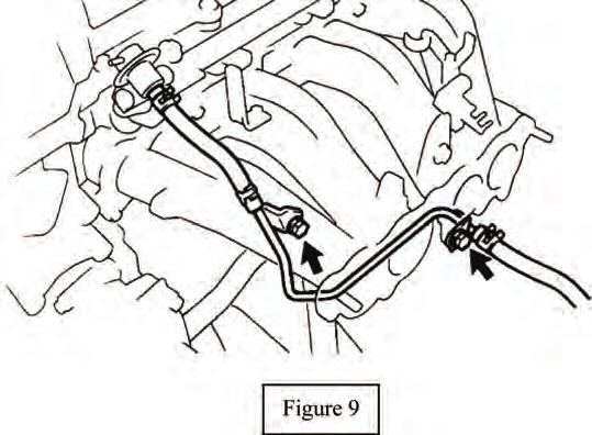 See arrows in Figure 10. 26. On vehicles with EGR, remove the EGR vacuum switched valve bracket from the intake manifold. 27. Disconnect the camshaft position sensor con- nector.